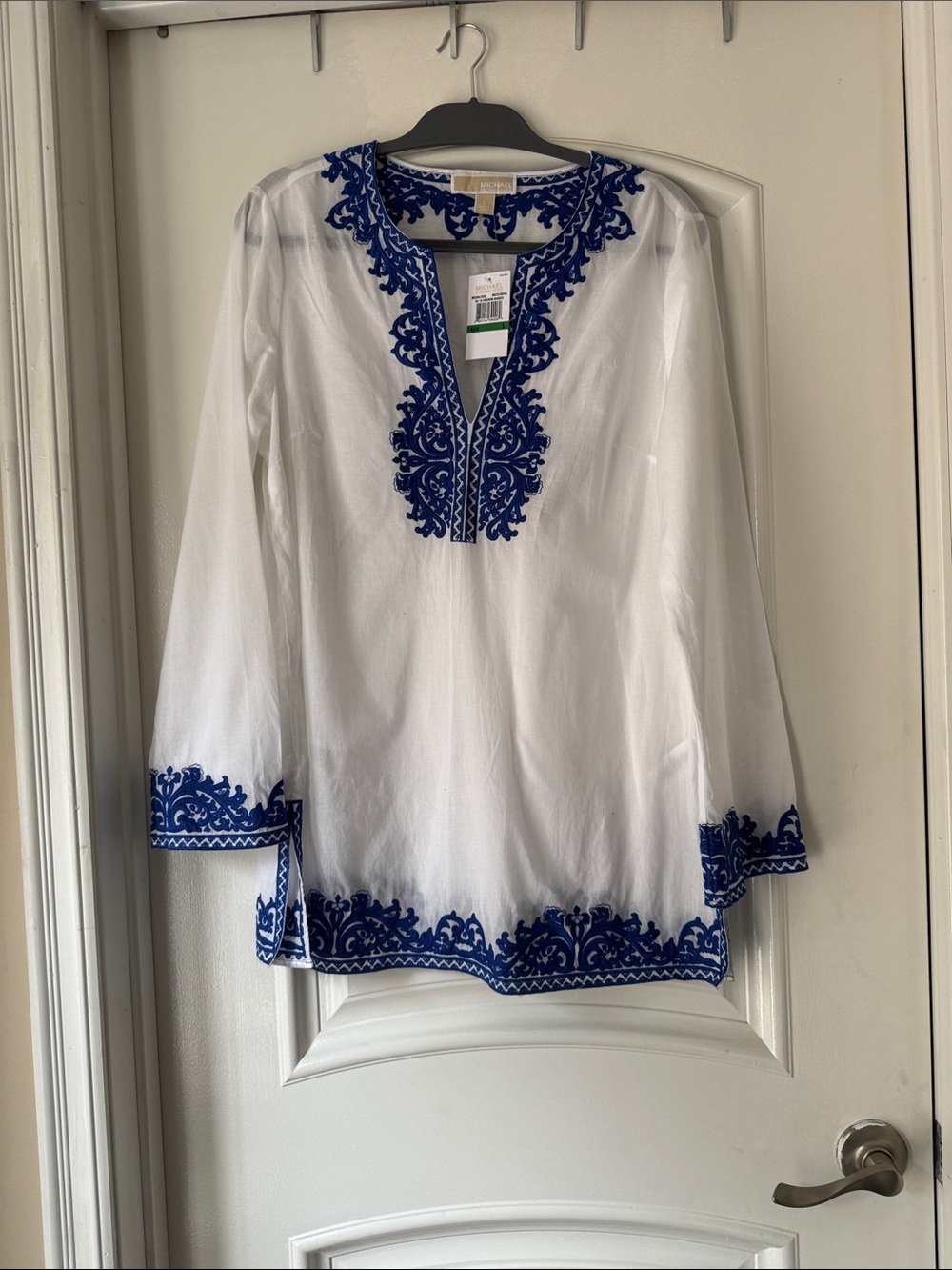 MICHAEL Michael Kors White Tunic with Blue Embroidery - Picture 3 of 3